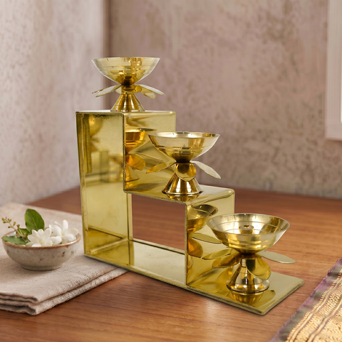 Pooja Brass Step Aarti No. 3 - Traditional Multi-Layered Brass Diya