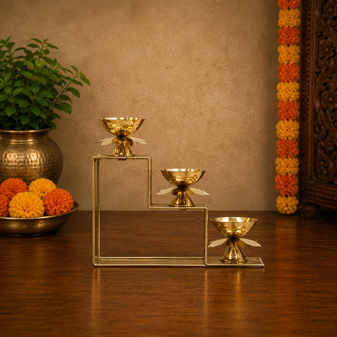 Pooja Brass Step Aarti No. 3 - Traditional Multi-Layered Brass Diya