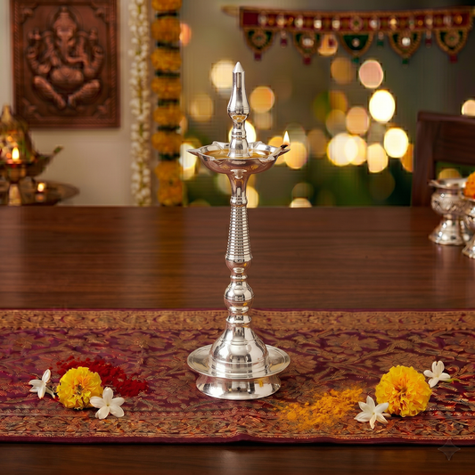 GS Deepam Nakshi – Elegant German Silver Decorative Oil Lamp for Pooja & Home Decor