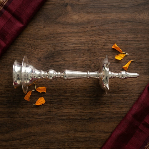 GS Deepam Nakshi – Elegant German Silver Decorative Oil Lamp for Pooja & Home Decor