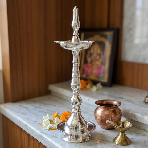 GS Deepam Nakshi – Elegant German Silver Decorative Oil Lamp for Pooja & Home Decor