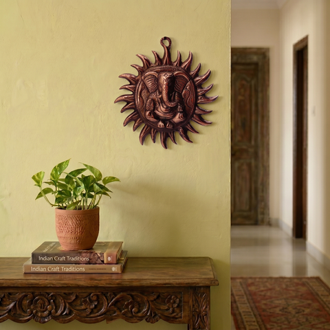 Surya Ganesh Wall Hanging Plate – Small Decorative Hindu Wall Art (SAH AV-227)