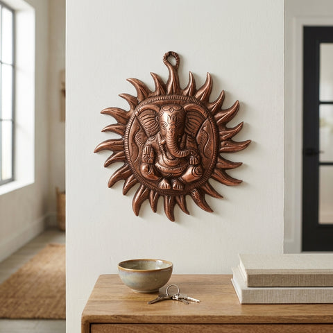 Surya Ganesh Wall Hanging Plate – Small Decorative Hindu Wall Art (SAH AV-227)