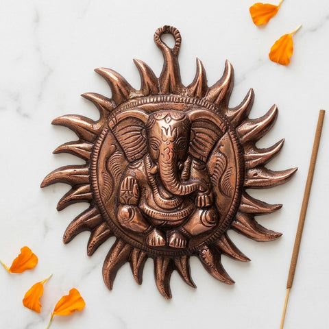 Surya Ganesh Wall Hanging Plate – Small Decorative Hindu Wall Art (SAH AV-227)