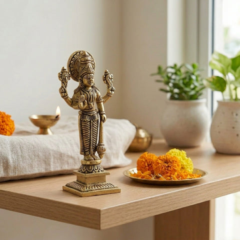 Lord Vishnu Standing Brass Idol (BRT) – Hindu God Statue for Home Temple & Décor