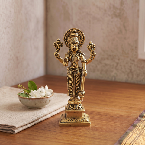 Lord Vishnu Standing Brass Idol (BRT) – Hindu God Statue for Home Temple & Décor