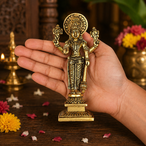 Lord Vishnu Standing Brass Idol (BRT) – Hindu God Statue for Home Temple & Décor
