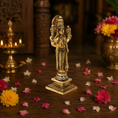 Lord Vishnu Standing Brass Idol (BRT) – Hindu God Statue for Home Temple & Décor