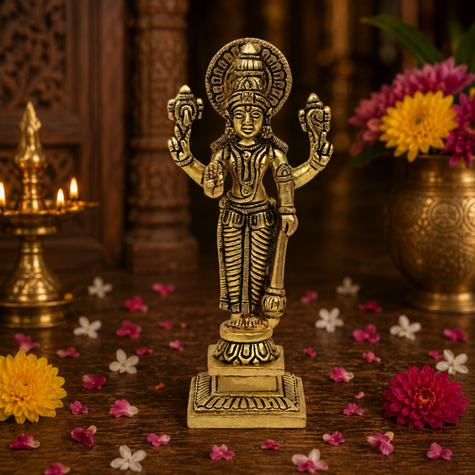 Lord Vishnu Standing Brass Idol (BRT) – Hindu God Statue for Home Temple & Décor