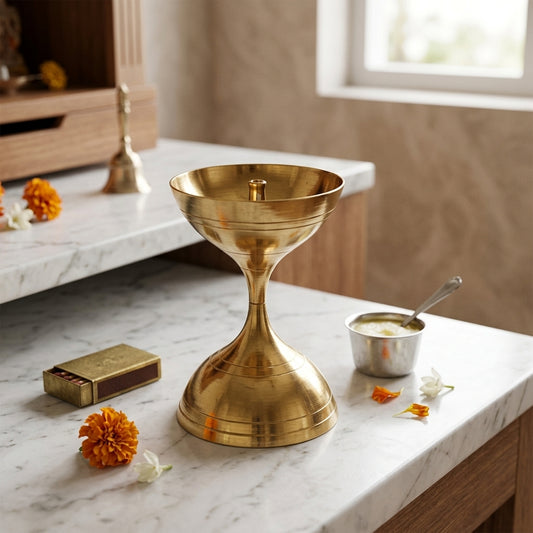 Brass Kamal Nanda Deep MW No.4 | Lotus Design Traditional Oil Lamp for Puja & Home Temple