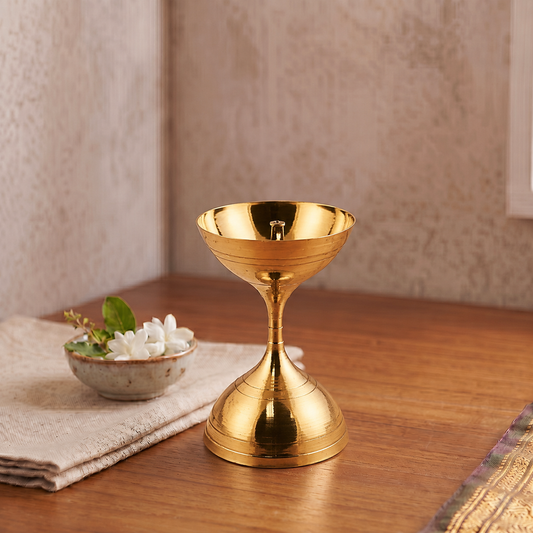 Brass Kamal Nanda Deep MW No.4 | Lotus Design Traditional Oil Lamp for Puja & Home Temple