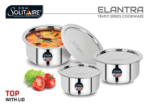 Solitaire 10249 Elantra Triply Tope 14cm with Lid - Induction Base
