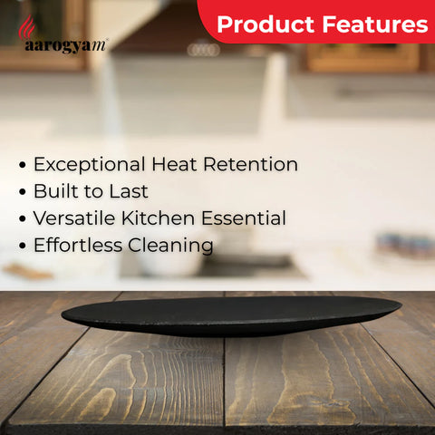 Aarogyam 12" Pre-seasoned Cast Iron Edge Free Roti Tawa, Naturally Nonstick