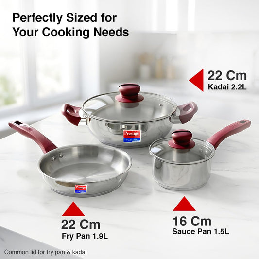 Prabha Platina BYK RH 3-Piece Set – Stainless Steel Kitchenware