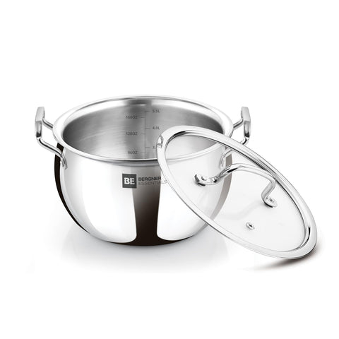 Bergner BE Essentials Tri-Ply Stainless Steel Rice Handi  24cm with Lid Handle & Knob | BGIN-6303