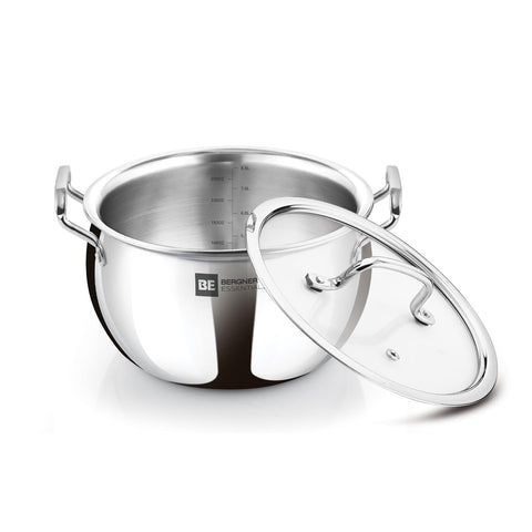 Bergner BE Essentials Tri-Ply Stainless Steel Rice Handi  28cm with Lid Handle & Knob | BGIN-6304
