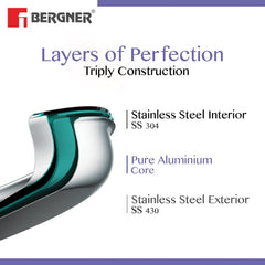 Bergner BE Essentials Tri-Ply Stainless Steel Rice Handi  28cm with Lid Handle & Knob | BGIN-6304
