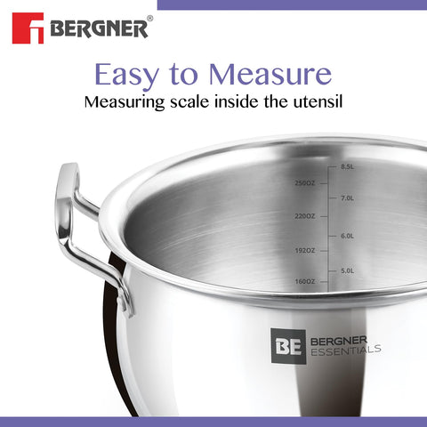 Bergner BE Essentials Tri-Ply Stainless Steel Rice Handi  28cm with Lid Handle & Knob | BGIN-6304