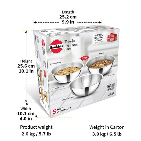 HAW. TRIPLY SS METRO KADAI 1.5L,2L,2.5L (TASLA) KGP 2024 24STGP