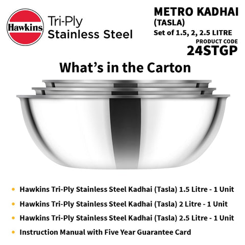HAW. TRIPLY SS METRO KADAI 1.5L,2L,2.5L (TASLA) KGP 2024 24STGP