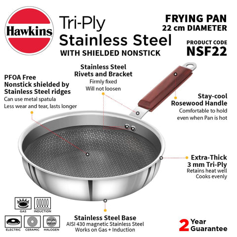 HAW.22CM SHIELDED NONSTICK TRI-PLY SS FRY PAN NSF22