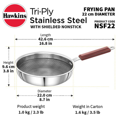 HAW.22CM SHIELDED NONSTICK TRI-PLY SS FRY PAN NSF22
