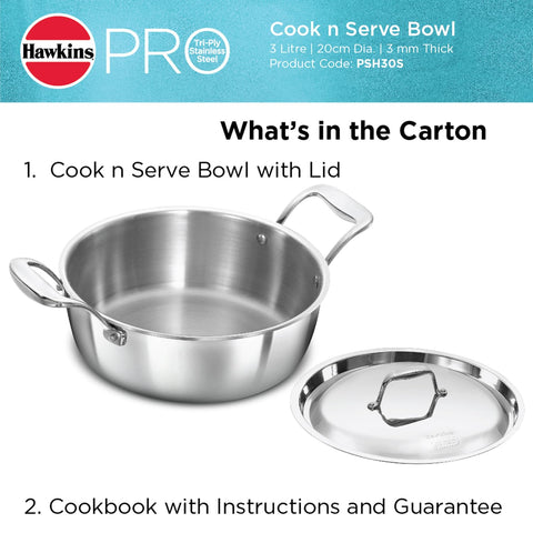 HAW.PRO TRI-PLY SS COOK N SERVE 3L W/SS LID PSC30S