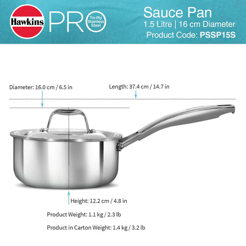 HAW.PRO SS TRI-PLY SAUCE PAN 1.5L SS LID PSSP15S