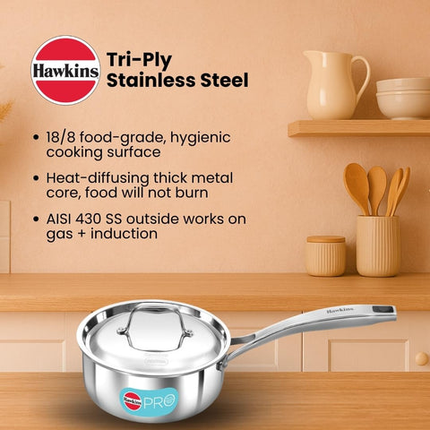 HAW.PRO SS TRI-PLY SAUCE PAN 1.5L SS LID PSSP15S