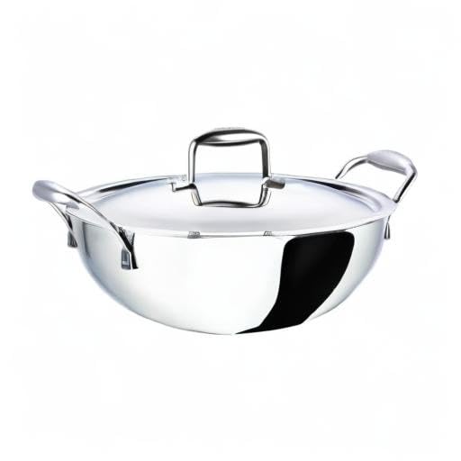 Vinod Platinum X Deep Kadai with Lid 4.8L 28cm – Stainless Steel Cookware