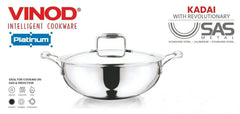 Vinod Platinum X Deep Kadai with Lid 4.8L 28cm – Stainless Steel Cookware