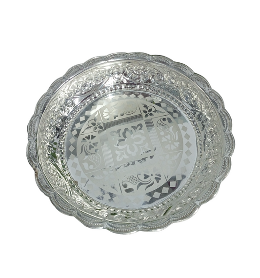 Silver Plated Sambhav Fancy Urli with Elephant, German Silver Decorative Urli Bowl for Flowers with elephant for Home, Office and Table Silver Color Fancy Urli with Elephant