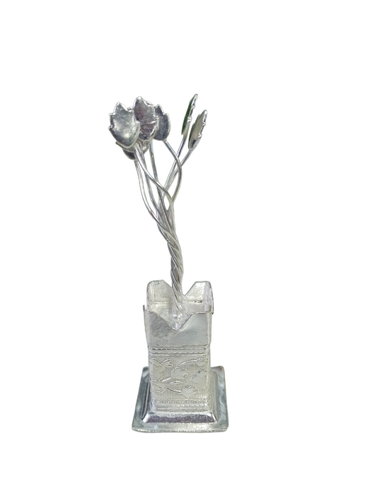 Silver Plated Tulasi  Kota for Gifting,Return Gifting,Occasionally Gifting,Utility Gifting,Every Occasion for Festival,Pure Silver Plated Tulasi Plant for Home Pooja and Gift Decorative Showpiece (Metal, Silver)