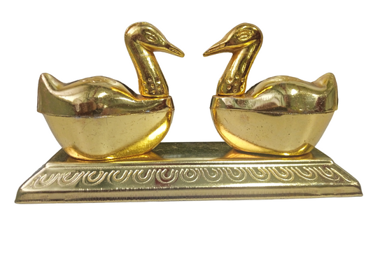 Pure Gold Plated Double Duck Kumkum Dabbi, Return Gifts for Baby Shower, Sindoor Dani for Ladies, Pooja Items for Home, 24 Carat Gold Plated Haldi-Kumkum Dabbi