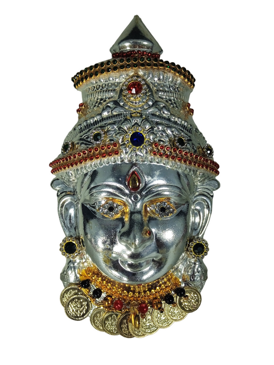 Silver Plated Devi Decorated Face, Pure Silver Plated Varalakshmi Matha Face