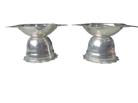 SilverPlated Panchwati Diya set for Puja, 5 Wati Wicks Oil Lamp D102