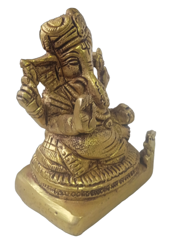 Antique Lord Ganesha/God Gajanana/Ganapati/Siddhivinayaka/Vinayaka/Vigneshwara Sitting with Turban Brass Idol Statue Showpiece