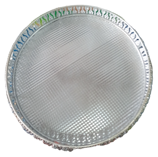 Round Silver Plated 12 inch Designer Plate | Wedding Decorative Plate | Pooja Plate| Silver Plated Tray