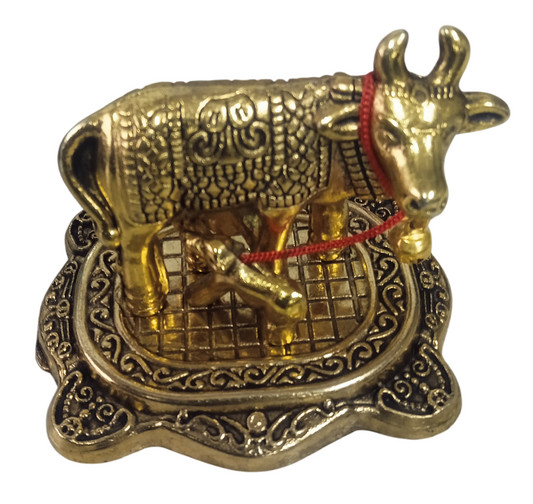 Gold Plated Kamdhenu Cow & Calf Figurine Idol for Home Decorative/Office/Gifting/Pooja Metal Showpiece Statue for Return gift