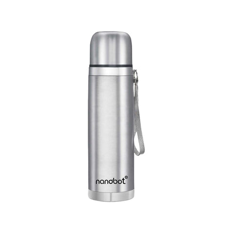 Nanobot SS Thermax Double Layer 24 Hours Hot/Cold Vacum Insulated Water Bottle 1000 ml Steel Flask (Pack of 1, Silver)