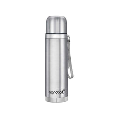 Nanobot SS Thermax Double Layer 24 Hours Hot/Cold Vacum Insulated Water Bottle 1000 ml Steel Flask (Pack of 1, Silver)