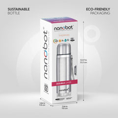 Nanobot SS Thermax Double Layer 24 Hours Hot/Cold Vacum Insulated Water Bottle 1000 ml Steel Flask (Pack of 1, Silver)