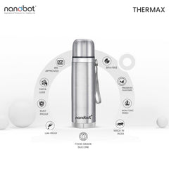 Nanobot SS Thermax Double Layer 24 Hours Hot/Cold Vacum Insulated Water Bottle 1000 ml Steel Flask (Pack of 1, Silver)