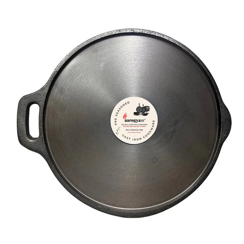 Aarogyam 13" Pre-seasoned Cast Iron Single Handle Big Tawa, Naturally Nonstick, Induction Friendly