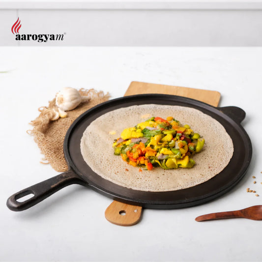 Aarogyam 10" Pre-seasoned Cast Iron Long Handle Tawa, Naturally Nonstick, Induction Friendly