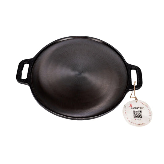 Aarogyam 12" Pre-seasoned Cast Iron Double Handle Tawa, Naturally Nonstick, Induction Friendly