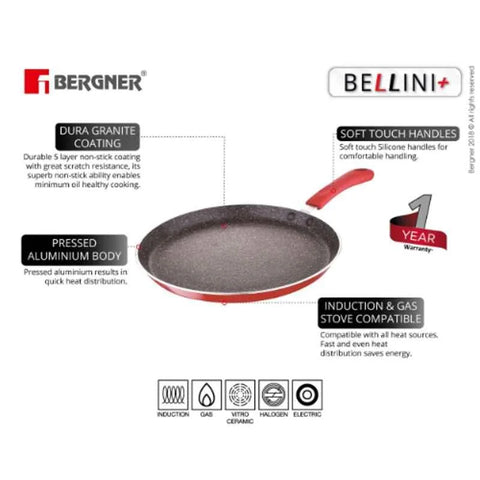 Bergner Bellini Plus 28cm Red Non Stick Aluminium Tawa, BG-31251-RD