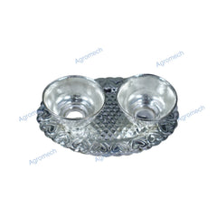 Silver Plated Haldi Kumkum Oval Plate with 2 Bowls – Traditional Pooja Accessory
