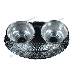Silver Plated Haldi Kumkum Oval Plate with 2 Bowls – Traditional Pooja Accessory