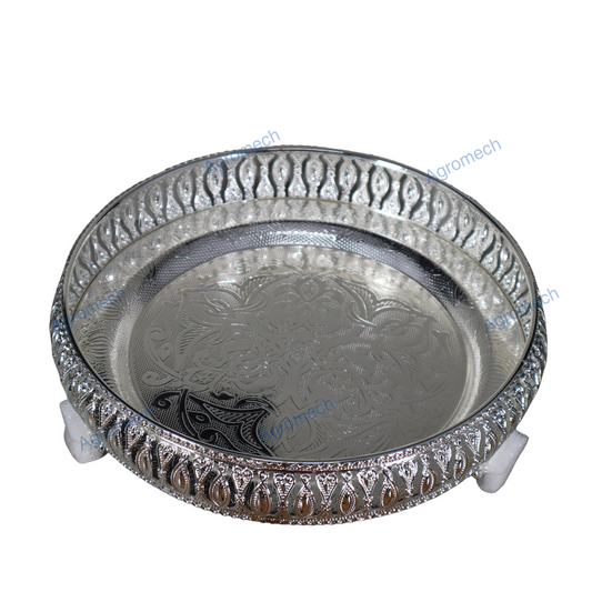 Silver Plated Round Tray : Elegant Pooja Companion And Versatile Decor Accent